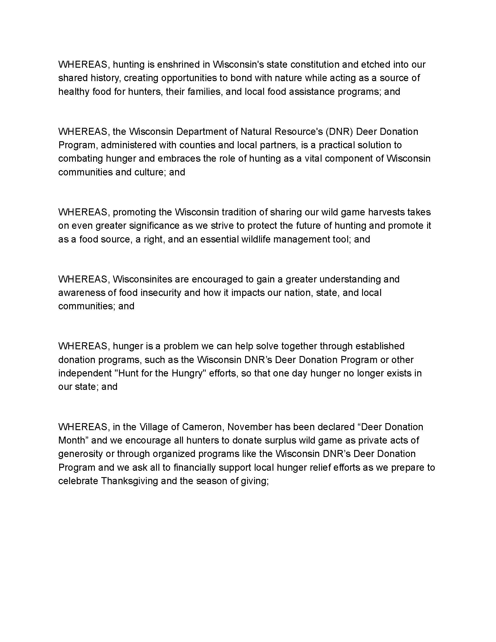 Proclamation - November is Deer Donation month